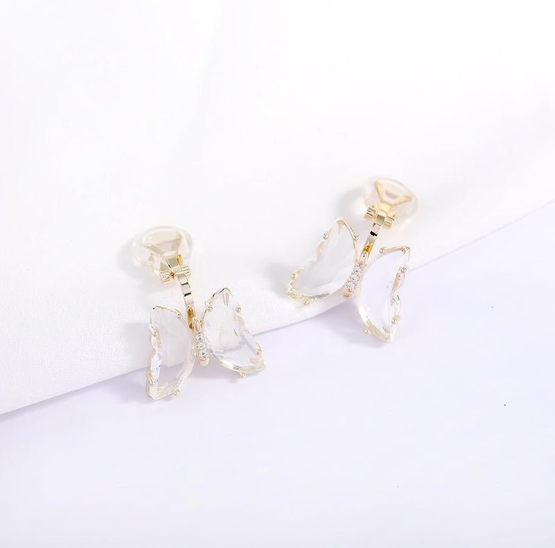 YOQUCOL Butterfly Shape Crystal Clip On Earrings Non Pierced Golden Stud for Women - Image 5